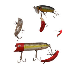 Lot of 6 Vintage Fishing Lure Collections Heddon Lucky 13 F2 F7 Fish Bait